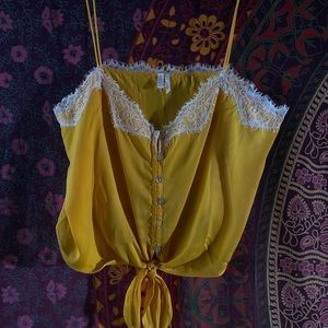 Yellow & white lace tank